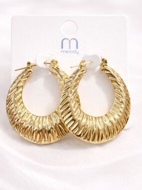 Gold Textured Statement Hoop Earrings Bold Chunky Open Hoops NWT